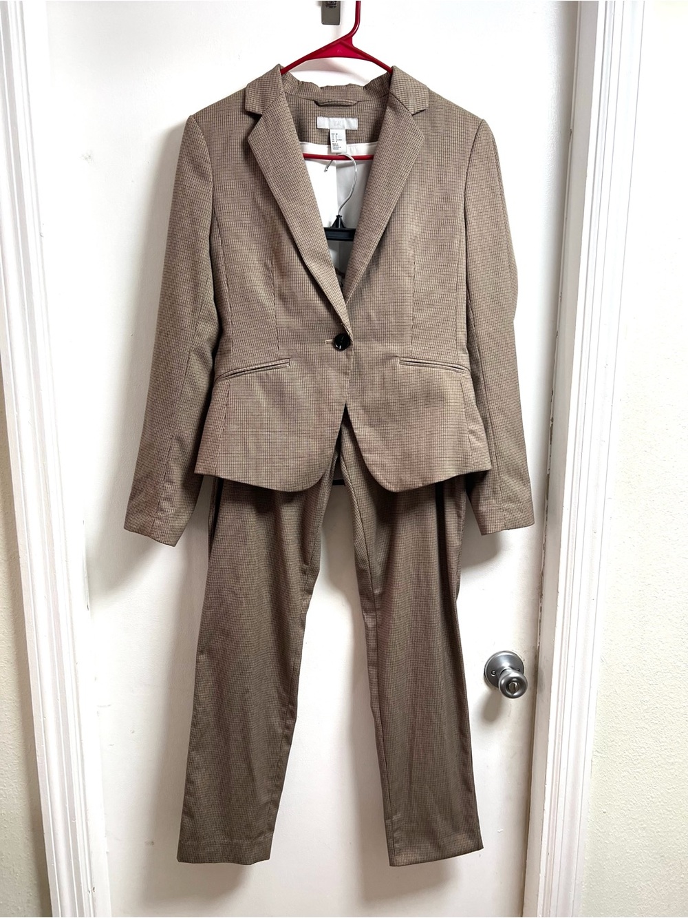 H&M Taupe Plaid Blazer & Pants Suit - Classic Professional Set